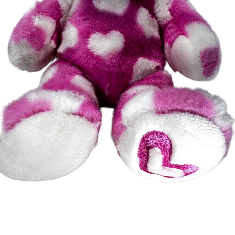 Build A Bear Hug Me Pink White Hearts Teddy Magnetic Paws BAB Plush Stuffed Toy - Picture 6 of 9